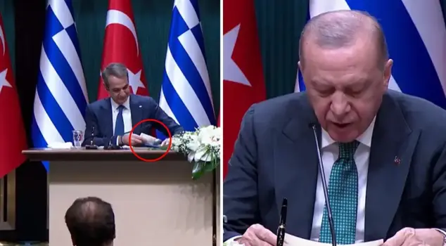Mitsotakis's move during the meeting with President Erdoğan made headlines at the press conference.