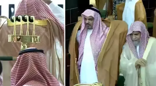 A striking image from the rain prayer in Mecca: robes worn inside out.