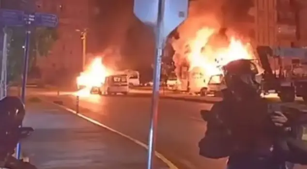 He set fire to the cars of his girlfriend and mother he was arguing with; the incident was captured on camera.