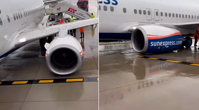 Great panic at Antalya Airport! The plane's landing gear broke, and its engine scraped the runway.