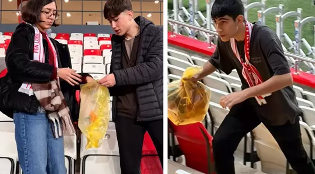 80 students cleaned the stands after the Samsunspor match in Antalya.