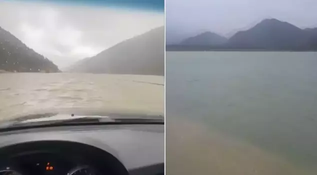 They have been experiencing horror for hours! This is not a lake, but a road connecting two provinces.