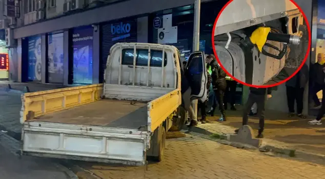 He saw the police while refueling at the station and crashed into a pole while fleeing.