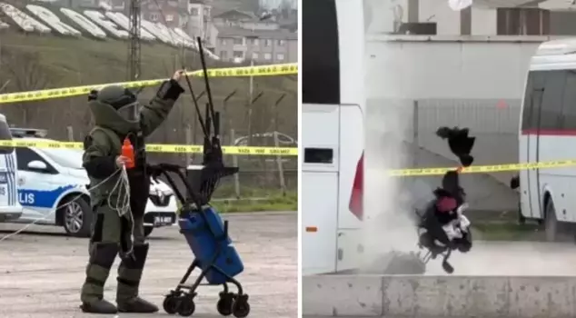 Из чемодана, подорванного взрывчаткой, вылетела одежда.