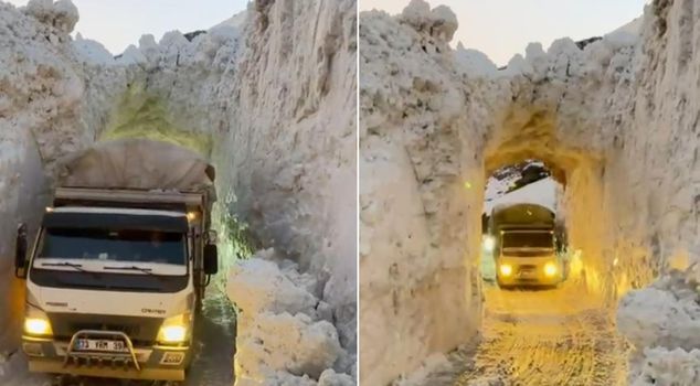 The image is not from the poles but from Turkey! A snow tunnel as a life corridor.