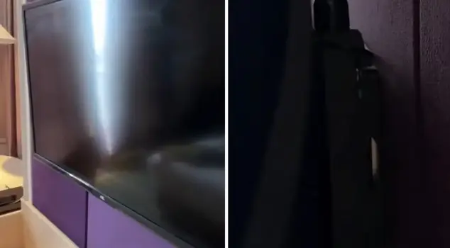 In the hotel room, the man looking behind the television experienced the shock of his life.