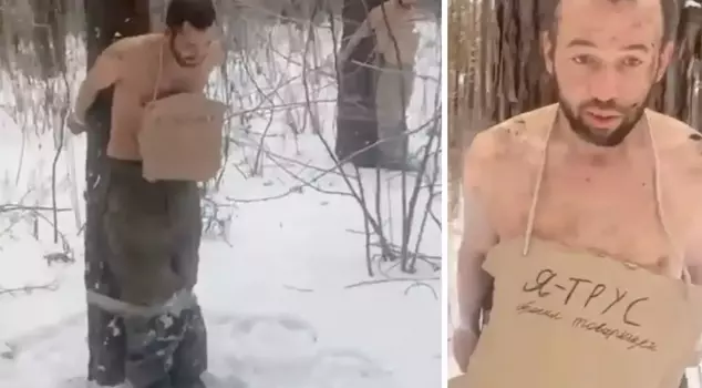 The Russian commander stripped his soldiers and tied them to trees in the freezing cold.