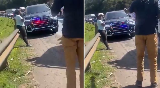 The government vehicle with sirens trying to bypass traffic was blocked.