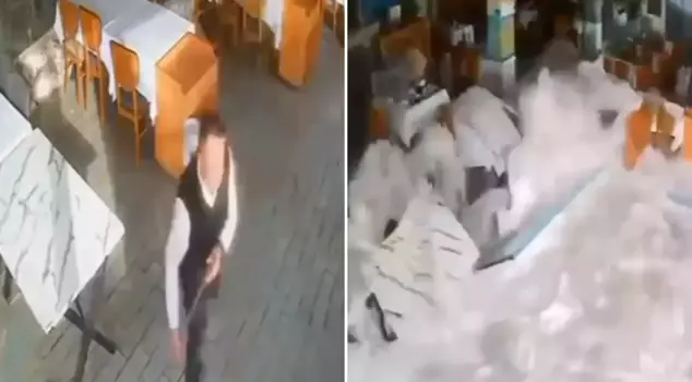 Giant waves swallowed the entire restaurant.