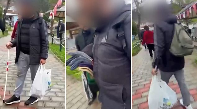 عندما رأى المتسول الكفيف الشرطة، فتحت عينيه فجأة.