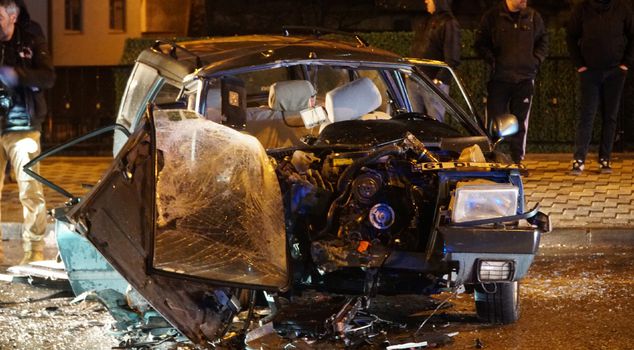 The deadly accident in which two cars were crushed like paper was captured on camera.