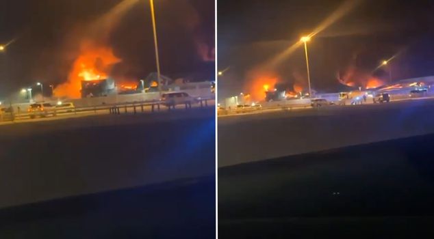 The US base in Bahrain was engulfed in flames.