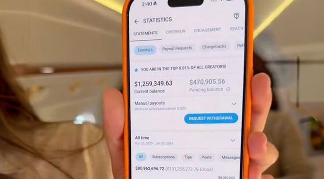 The earnings of the OnlyFans creator exceeded 100 million dollars.