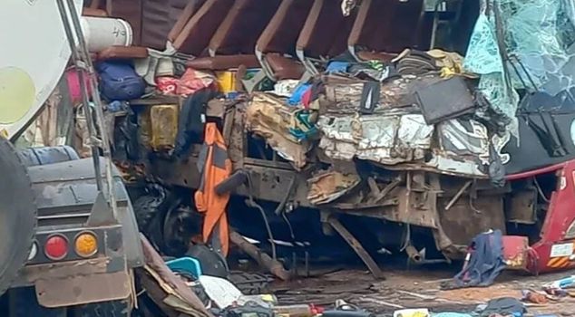 Sixteen people died in a collision between a passenger bus and a truck in Ghana.