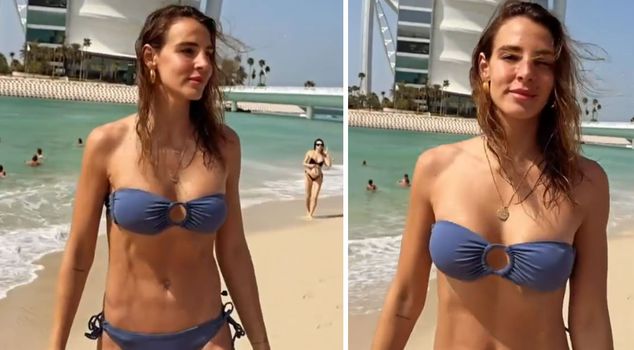 Hülya Koçyiğit's granddaughter posed on the beach, undeterred by the falling missiles.