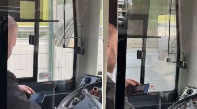 The bus driver watched a video while at the wheel, narrowly avoiding a disaster.