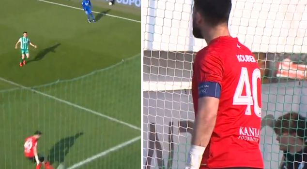 The ball he kicked went to the balcony of the house.