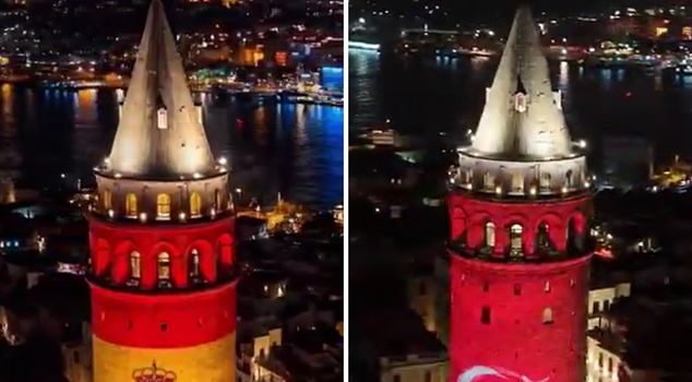 Galata Tower was illuminated with Turkish and Spanish flags.