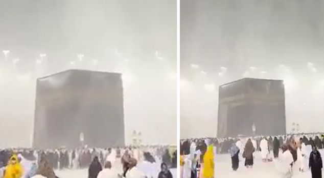 آخر يوم من رمضان الدعاء تحت المطر في الكعبة