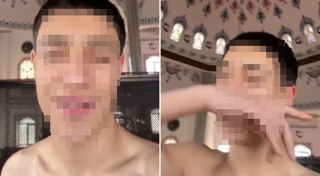 في المسجد، غنى أغاني بذيئة وهو نصف عارٍ، وتم اعتقاله.