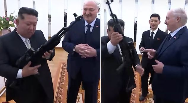 A striking image from the meeting! Lukashenko gifted Kim an assault rifle.