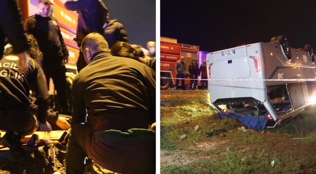A service vehicle transporting prison staff overturned in Antalya: 16 correctional officers were injured.