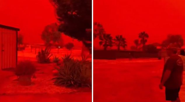 مثل علامة القيامة، تلوّن السماء في أستراليا باللون الأحمر الدموي.