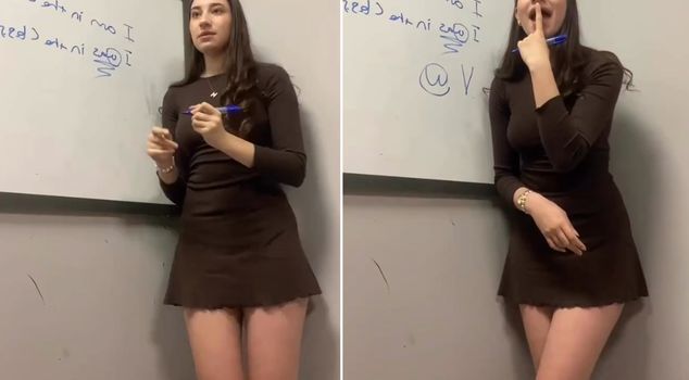 The young teacher became the center of attention not for the topic she was discussing, but for her outfit.
