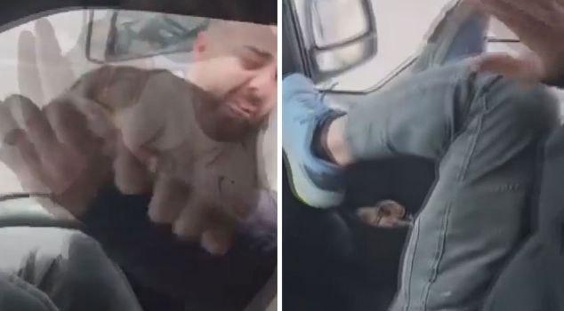 He approached the truck and terrified the driver through the window.