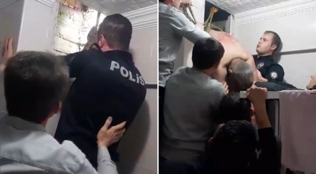 He got stuck in the ventilation shaft while trying to break the restraining order.