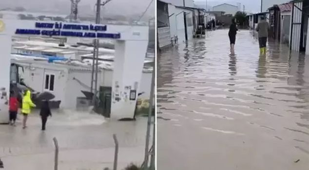 В Хатае сильный дождь; дороги превратились в озера, дома затопило.