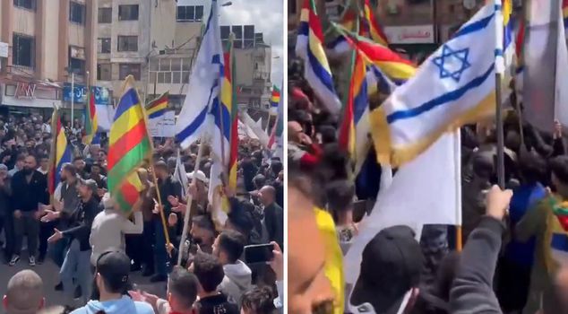 На юге Сирии группа друзеев провела акцию протеста с флагами Израиля с требованием покинуть страну.