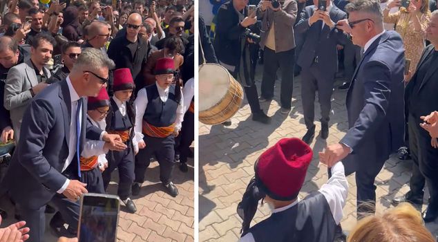 Sadettin Saran, who covered his face with a handkerchief, danced the halay with the children.