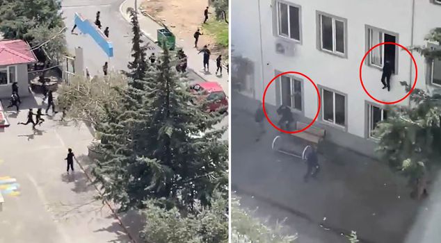 Момент нападения на школу в Кахраманмараше попал на камеру! Ученики выпрыгивали из окон.