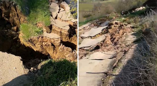 Landslide in Bursa: The road connecting rural neighborhoods is closed to traffic.