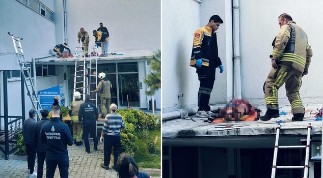 Сначала раздались выстрелы, затем женщина выпрыгнула с шестого этажа.