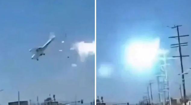 The plane that hit the power lines crashed onto the vehicles like this!