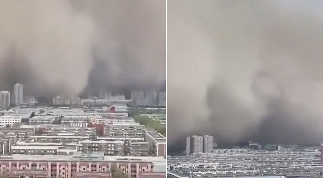 The image is from China's Xinjiang region! A massive dust cloud has formed.