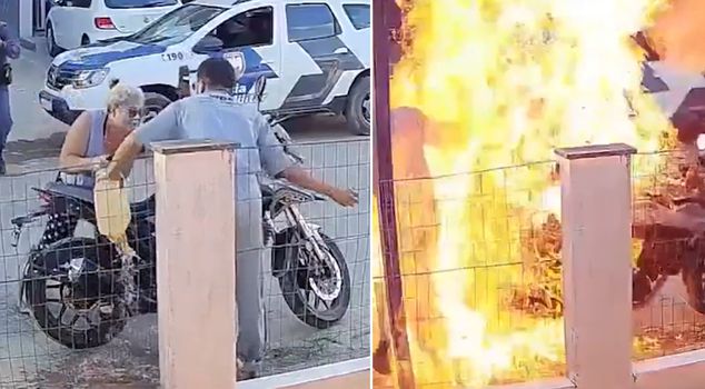 The driver, angry about the fine he received, set his motorcycle on fire and burned his mother.