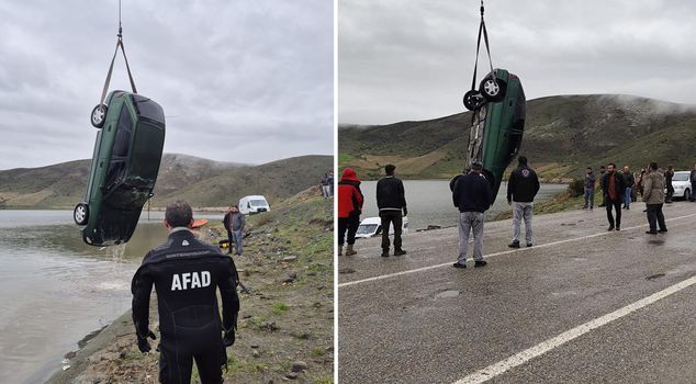A car with the handbrake not engaged fell into a pond in Sivas.