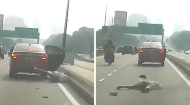 He was frightened by the driver's gaze and jumped out of the vehicle, disregarding his own life.
