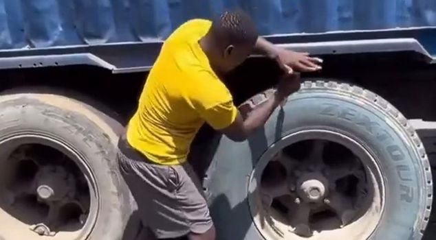 He slashed the truck's tire and experienced the shock of his life.