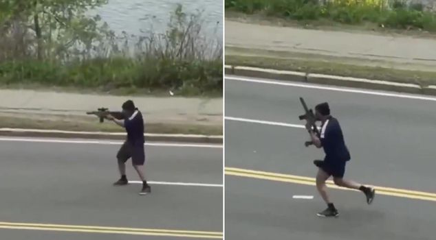 The attacker, grabbing his rifle, opened fire randomly on the street.