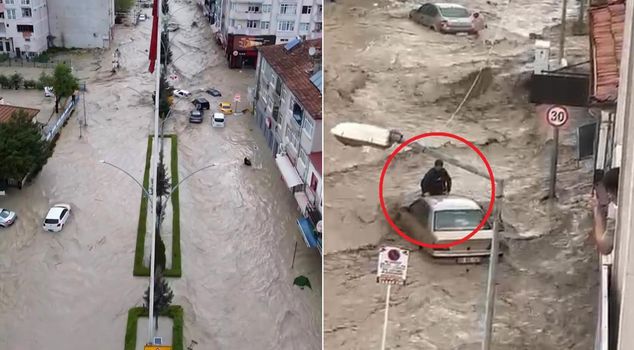 10 minutes of rain caused flooding in Samsun! Vehicles were swept away, homes were flooded.