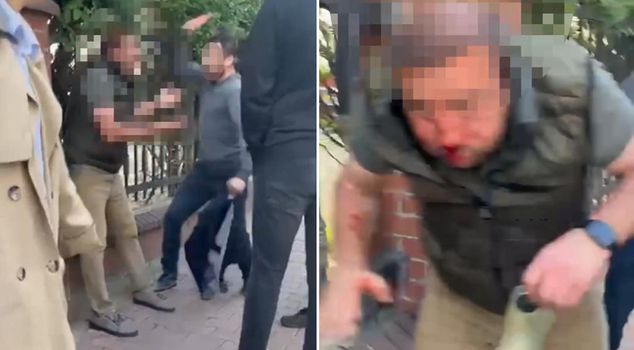 Педофил, преследующий детей, идущих в школу, получает заслуженное избиение