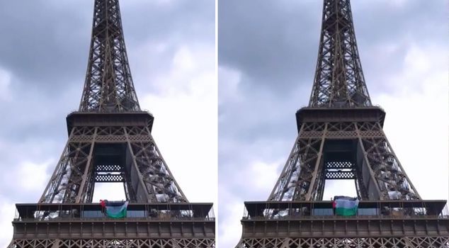 Palestinian flag hung on the Eiffel Tower, 6 people detained.