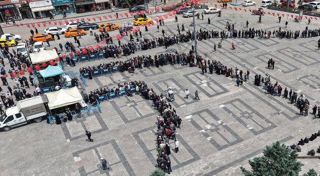 Upon hearing it was free, they rushed and lined up hours in advance: The seedling queue was captured from above.