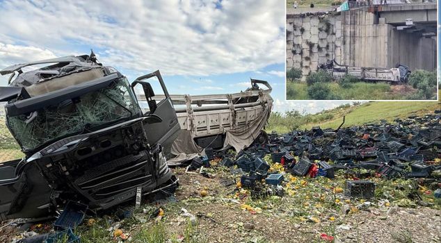 A truck collided with a car and flew off the viaduct: 3 people died, 3 people injured