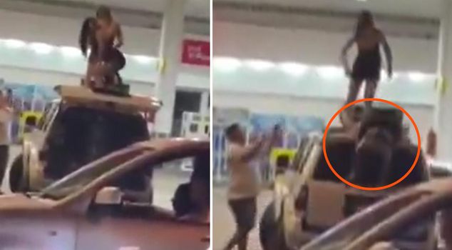 Twerk disaster at gas station: Crashed to the ground from the top of the car