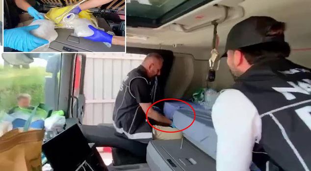12 million 600 thousand TL worth of drugs were found under the bed in the truck.